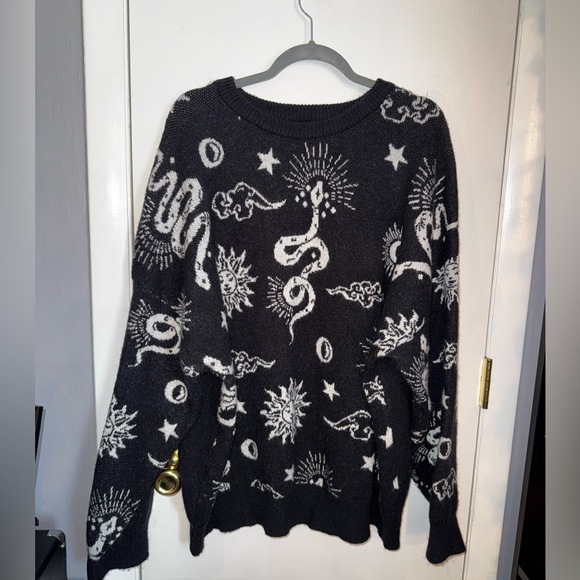 Romwe Goth Witchy Long Sleeve Crew Neck Sweater Black Celestial Snakes - Picture 2 of 6